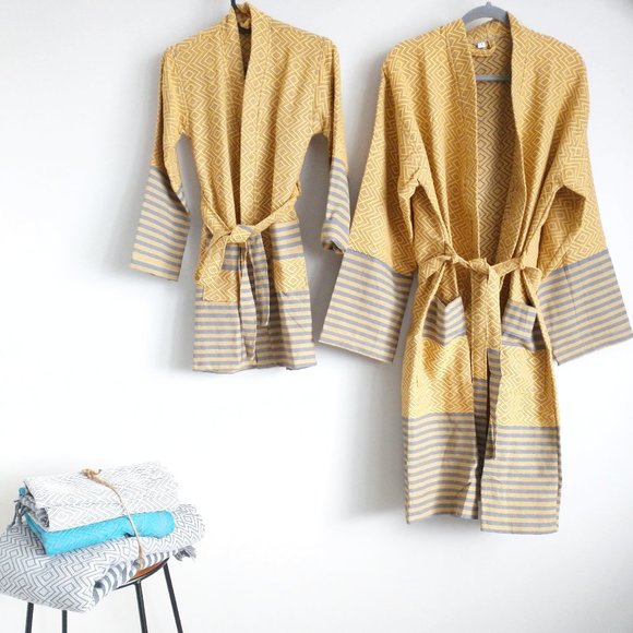 Kids Bathrobe Handmade Turkish Cotton Yellow - Picture 1 of 4